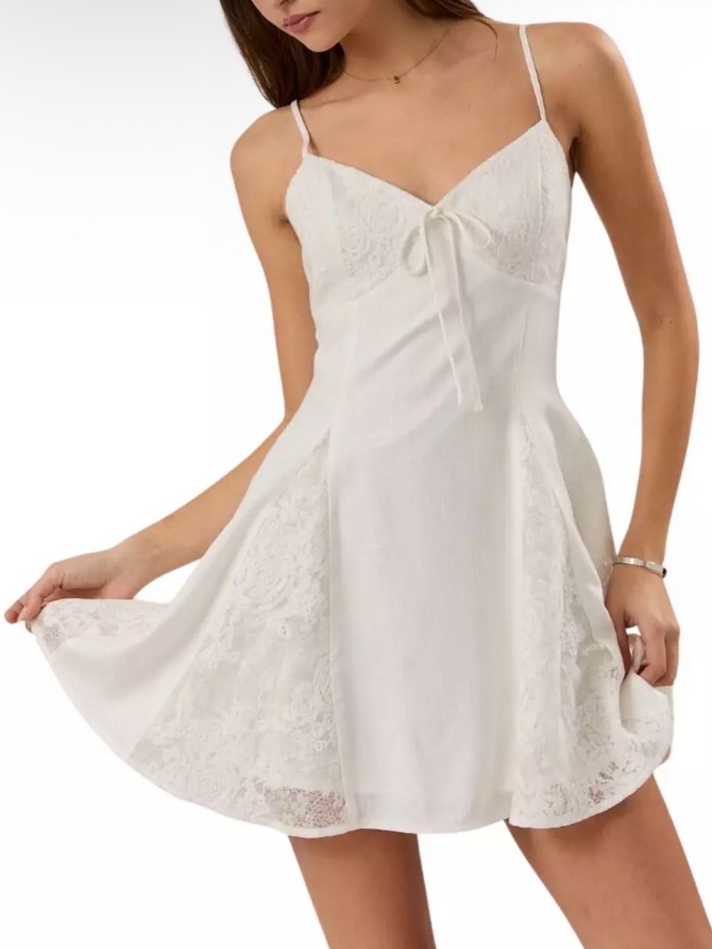 Le Lis White Lace-Trim Mini Slip Dress